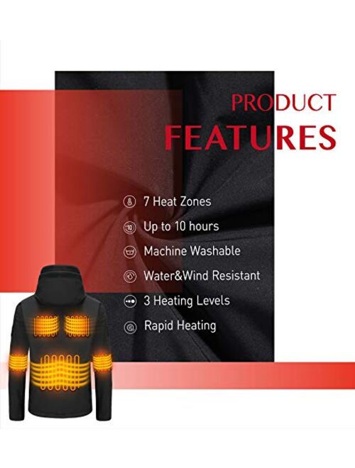 ADITOMO Heated Jacket with 16000mAh Battery Pack Unisex Soft Shell Heated Hoodie