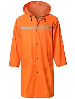 Mens Long Hooded Safety Rain Jacket Waterproof Emergency Raincoat Poncho