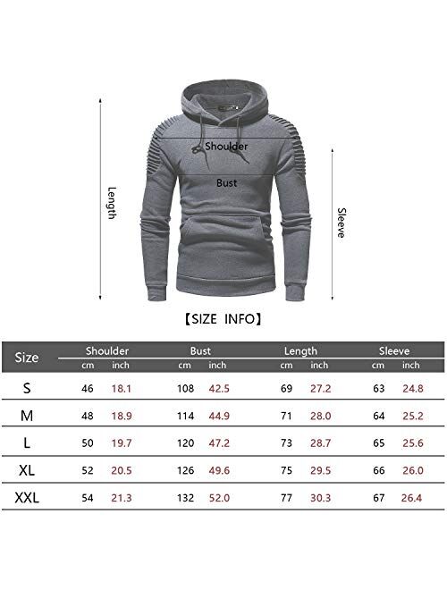 Johoproce Men's Slim Fit Pleated Raglan Sleeve Stripe Hoodies Long Solid Color Sleeve Top Pullover Sweater