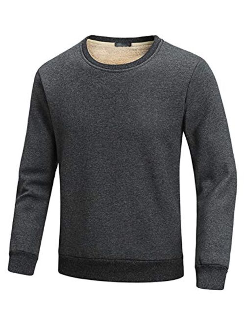 Gihuo Men's Warm Crewneck Sherpa Lined Fleece Sweatshirt Pullover Tops