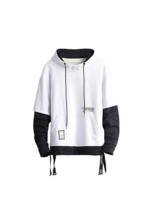 GURUNVANI Contrast Color Pullover Hoodie Mens Patchwork Hoodies Men