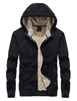 Flygo Men's Classic Sherpa Lined Full Zip Up Hoodies Sweatshirt Outwear Jacket