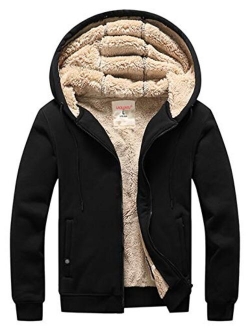 Flygo Men's Classic Sherpa Lined Full Zip Up Hoodies Sweatshirt Outwear Jacket