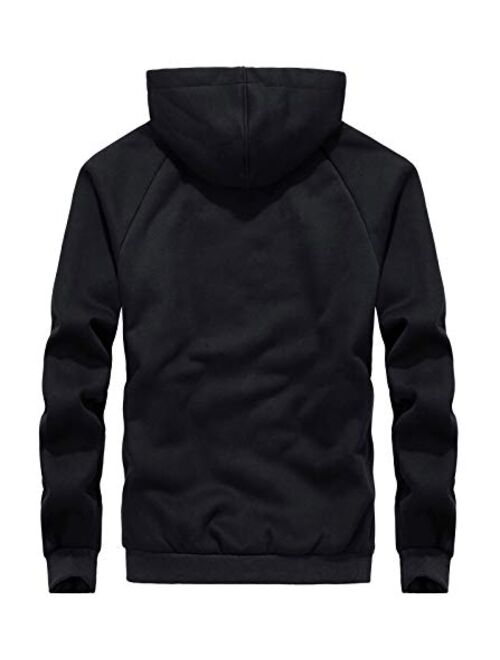 Flygo Men's Classic Sherpa Lined Full Zip Up Hoodies Sweatshirt Outwear Jacket