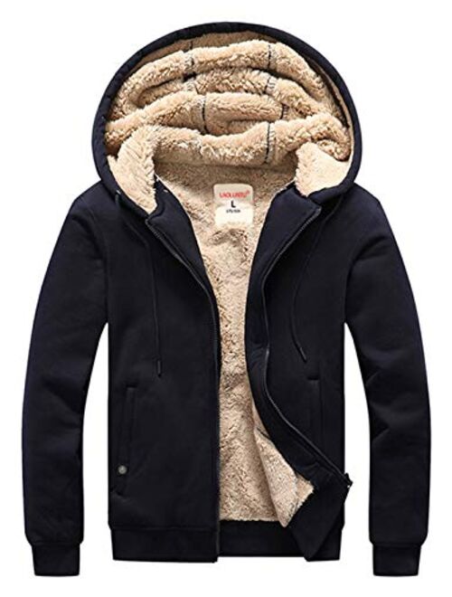 Flygo Men's Classic Sherpa Lined Full Zip Up Hoodies Sweatshirt Outwear Jacket