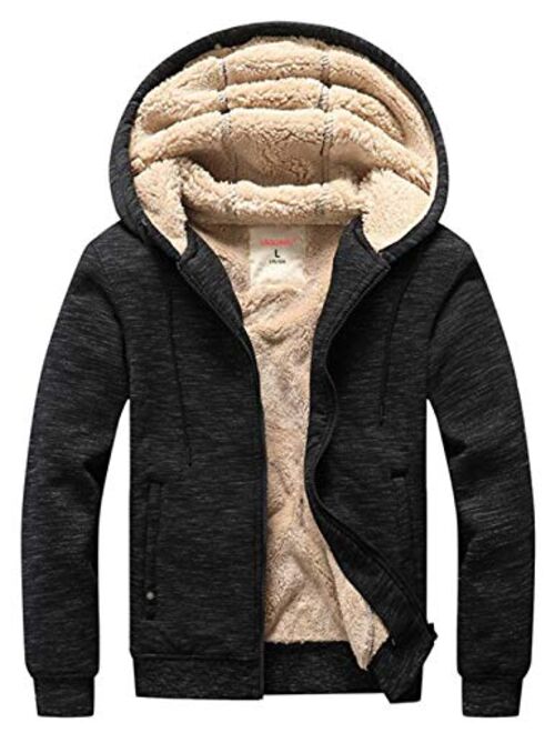 Flygo Men's Classic Sherpa Lined Full Zip Up Hoodies Sweatshirt Outwear Jacket