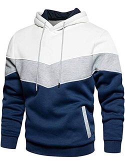 Mens Hoodies Pullover Color Block Drawstring Long Sleeve Sweatshirts with Kanga Pocket