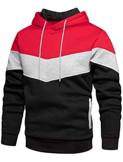 Mens Hoodies Pullover Color Block Drawstring Long Sleeve Sweatshirts with Kanga Pocket