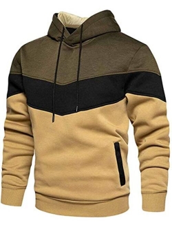 Mens Hoodies Pullover Color Block Drawstring Long Sleeve Sweatshirts with Kanga Pocket