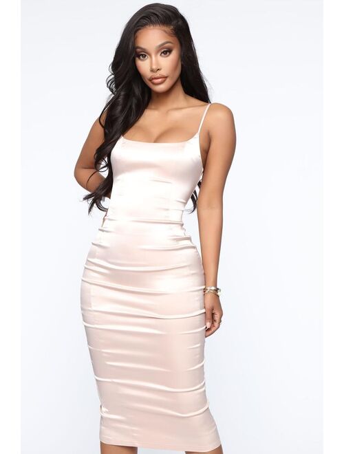 A Romantic Comedy Satin Midi Dress - Blush