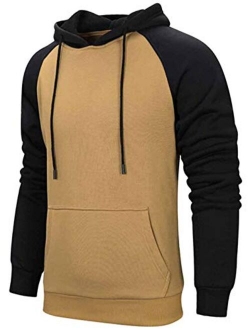 Mens Hoodies Color Block Sweatshirts Patchwork Blend Fleece Pullover with Kanga Pocket