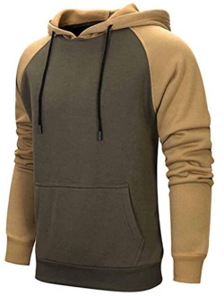 Mens Hoodies Color Block Sweatshirts Patchwork Blend Fleece Pullover with Kanga Pocket