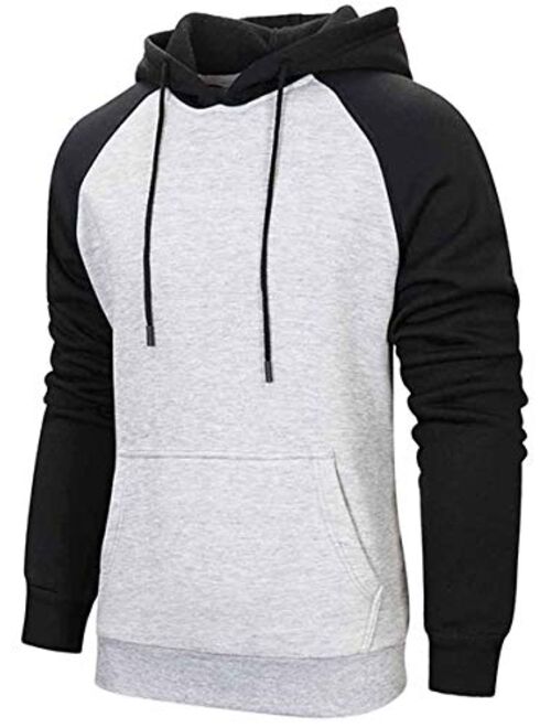 Mens Hoodies Color Block Sweatshirts Patchwork Blend Fleece Pullover with Kanga Pocket