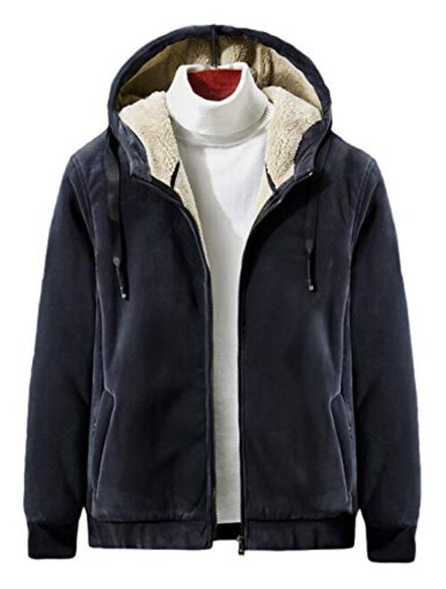 Gihuo Men's Winter Sherpa Lined Hoodie Zip Up Sweatshirt Warm Jacket