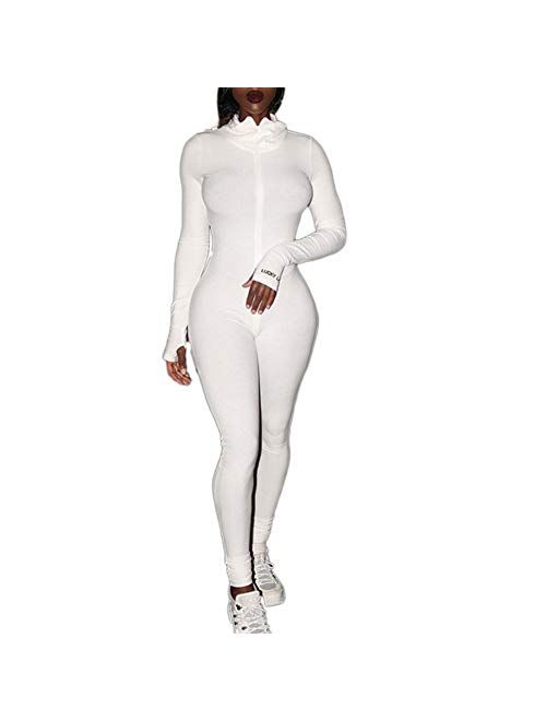 Bowanadacles Women Sports Jumpsuits Bodysuit Outfits Solid Color High Collar Hidden Zipper Lady Fashion Tracksuit Clothes