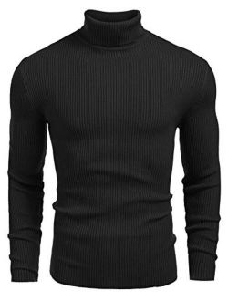 Mens Ribbed Slim Fit Knitted Pullover Turtleneck Sweater