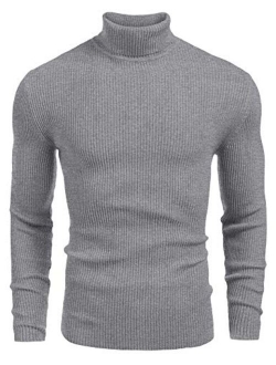 Mens Ribbed Slim Fit Knitted Pullover Turtleneck Sweater