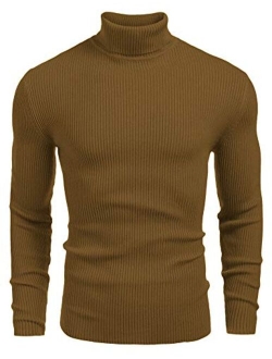 Mens Ribbed Slim Fit Knitted Pullover Turtleneck Sweater