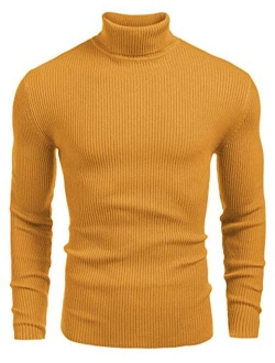 Mens Ribbed Slim Fit Knitted Pullover Turtleneck Sweater