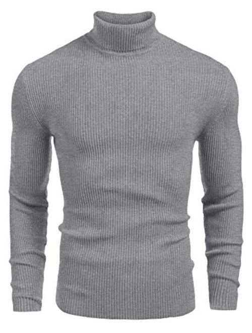 COOFANDY Mens Ribbed Slim Fit Knitted Pullover Turtleneck Sweater