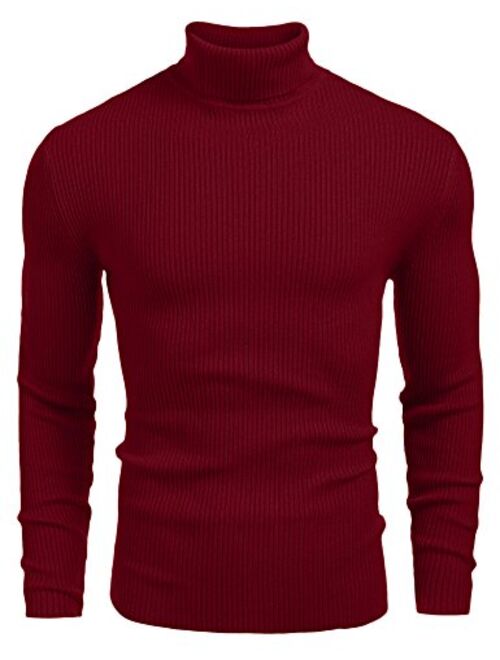 COOFANDY Mens Ribbed Slim Fit Knitted Pullover Turtleneck Sweater