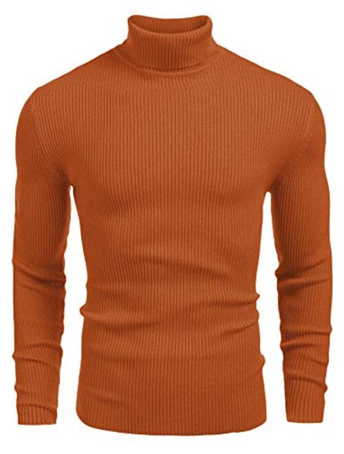 COOFANDY Mens Ribbed Slim Fit Knitted Pullover Turtleneck Sweater