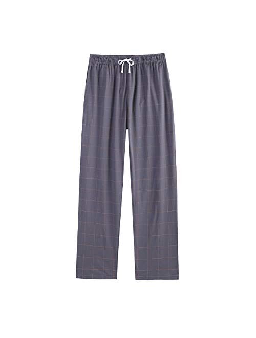 Vulcanodon Mens Cotton Pajama Pants, Lightweight Sleep Pants with Pockets Soft Lounge Pajama Pants for Men Plaid Pj Bottoms