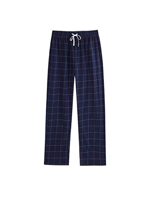 Vulcanodon Mens Cotton Pajama Pants, Lightweight Sleep Pants with Pockets Soft Lounge Pajama Pants for Men Plaid Pj Bottoms