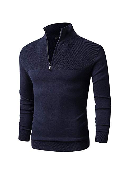 LTIFONE Men Sweater,Slim Zipper,Polo Sweater Casual Long Sleeve and Pullover with Ribbing Edge