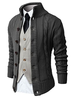 NITAGUT Mens Long Sleeve Stand Collar Cardigan Sweaters Button Down Cable Knitted Sweater