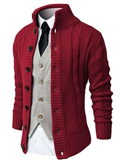 NITAGUT Mens Long Sleeve Stand Collar Cardigan Sweaters Button Down Cable Knitted Sweater