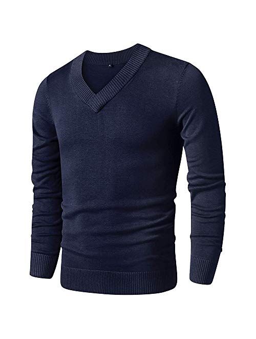 LTIFONE Sweaters for Men,V Neck Slim Comfortably,Knitted Long Sleeve