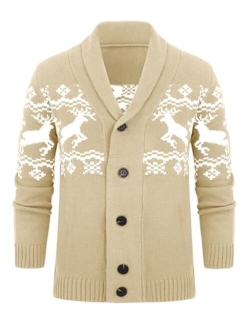 Mens Cable Knit Cardigan Sweater Shawl Collar Loose Fit Long Sleeve Casual Cardigans