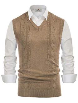 Men's V Neck Sweater Vest Cable Knitted Pullover Sweaters Vest