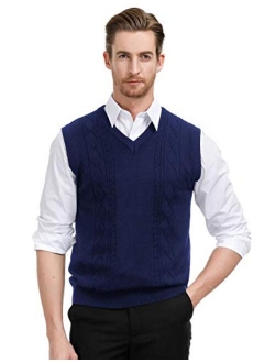 Men's V Neck Sweater Vest Cable Knitted Pullover Sweaters Vest