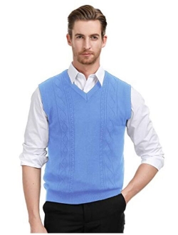 Men's V Neck Sweater Vest Cable Knitted Pullover Sweaters Vest