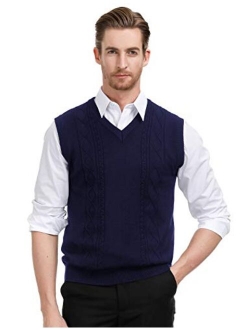 Men's V Neck Sweater Vest Cable Knitted Pullover Sweaters Vest