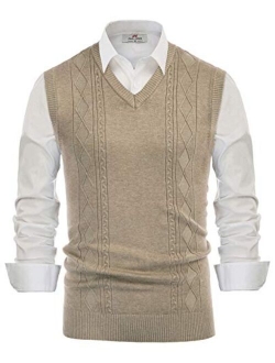 Men's V Neck Sweater Vest Cable Knitted Pullover Sweaters Vest