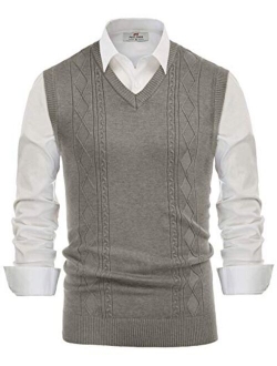 Men's V Neck Sweater Vest Cable Knitted Pullover Sweaters Vest