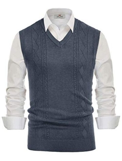 Men's V Neck Sweater Vest Cable Knitted Pullover Sweaters Vest