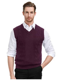 Men's V Neck Sweater Vest Cable Knitted Pullover Sweaters Vest