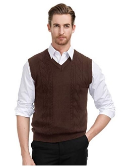 Men's V Neck Sweater Vest Cable Knitted Pullover Sweaters Vest