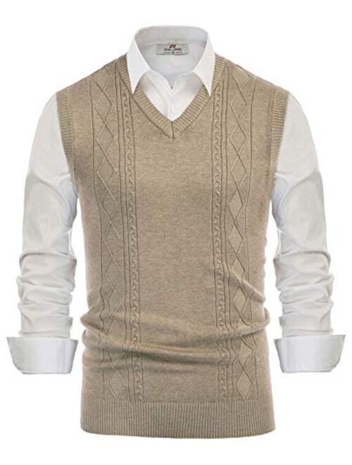 PJ PAUL JONES Men's V Neck Sweater Vest Cable Knitted Pullover Sweaters Vest