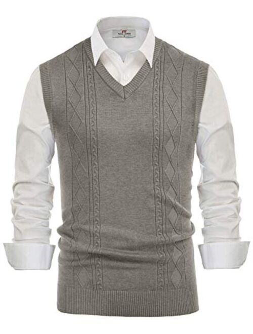 PJ PAUL JONES Men's V Neck Sweater Vest Cable Knitted Pullover Sweaters Vest