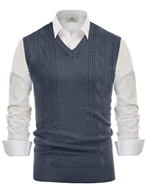 PJ PAUL JONES Men's V Neck Sweater Vest Cable Knitted Pullover Sweaters Vest