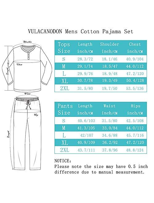 Vulcanodon Mens Cotton Pajama Set, Plaid Pajamas for Men Long Sleeve Sleepwear Warm Fleece Pjs Set with Pockets Soft