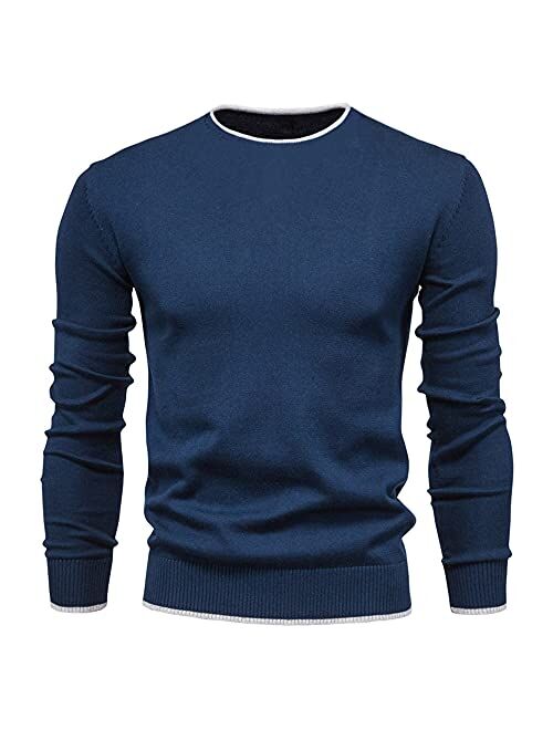 Men's Cotton V Neck Sweater Knitted Jumper Sweater Long Sleeve Pullover Top