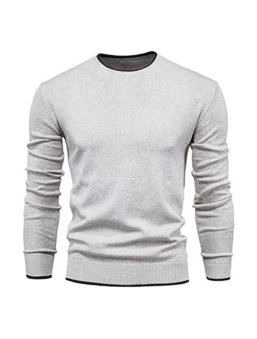 Men's Cotton V Neck Sweater Knitted Jumper Sweater Long Sleeve Pullover Top