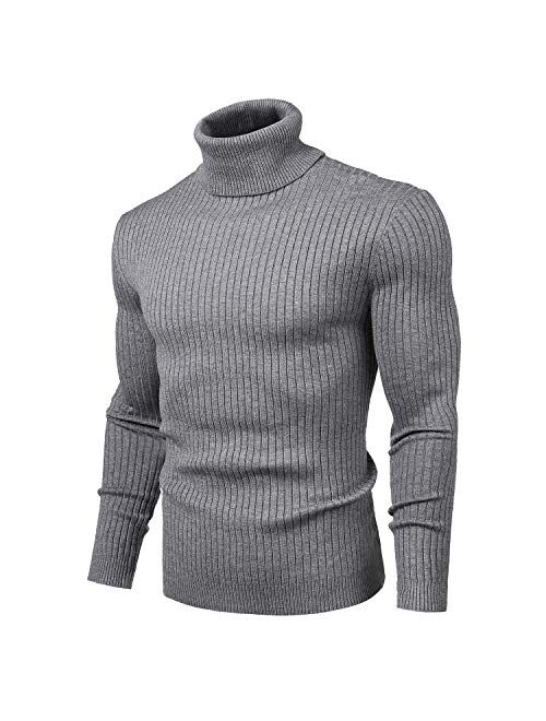 Juedoz Mens Turtleneck Sweater Slim Fit Soft Knitted Basic Pullover Sweater