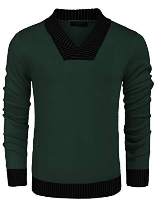 COOFANDY Men's Knitted Sweaters Casual V-Neck Slim Fit Pullover Knitwear